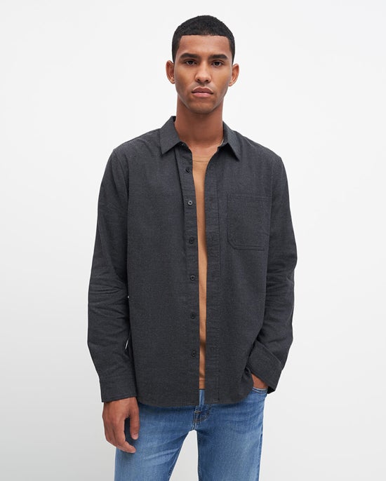 7 For All Mankind Long Sleeve One Pocket Shirt In Charcoal