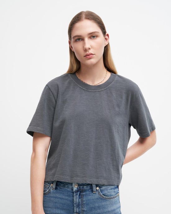 7 For All Mankind Girlfriend Tee In Charcoal