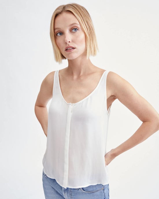7 For All Mankind Button Through Tank Top in Soft White