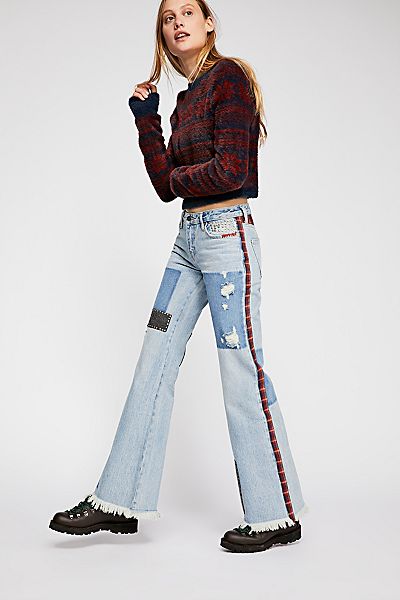 Free People Jeans "Plaid Patchwork" Flares
