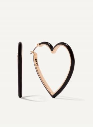 DKNY Women's Enamel Heart Earrings in Black