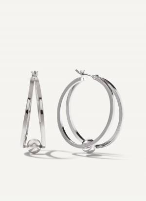 DKNY Women's Double Beaded Hoop Earrings in Grey