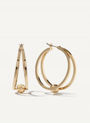 DKNY Women's Double Beaded Hoop Earrings in Yellow