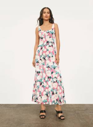 DKNY Women's Sleeveless Square Neck Floral Maxi Dress in Pink