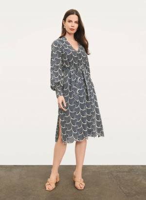 DKNY Women's Printed Eyelet Midi Dress in Blue