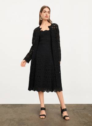 DKNY Women's Crochet Duster in Black