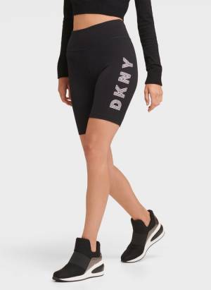 DKNY Women's Track Logo Bike Short in Black / White