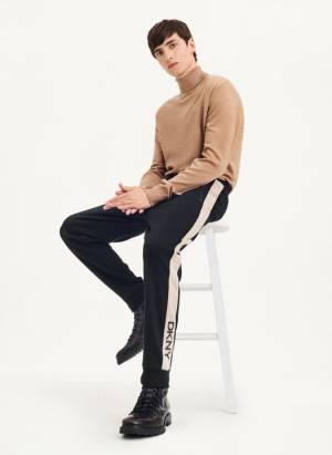 DKNY Men's Taped Logo Sweatpants in Black / Khaki