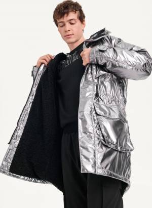 DKNY Men's Gunmetal Parka Jacket in Grey