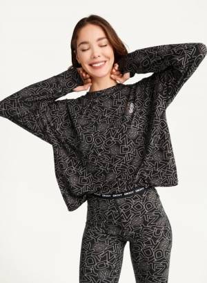 DKNY Women's Long Sleeve Top & Legging Sleep Set in Black