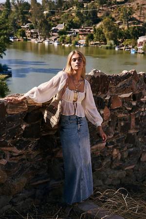 Free People Denim Maxi Skirt "Come As You Are"