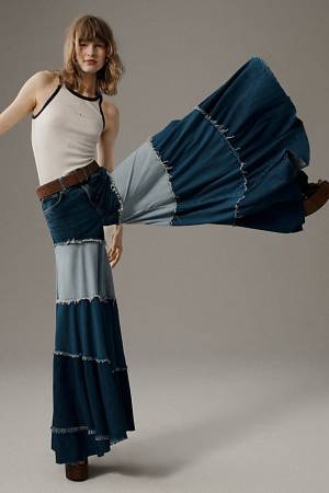 Free People Tiered Patched Wide-Leg Jeans "We The Free Dreamscape"