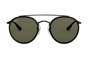 Ray-Ban Round Double Bridge Black, Polarized Green Lenses - RB3647N