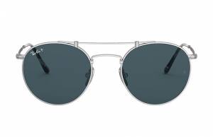 Ray-Ban Round Titanium Silver, Polarized Blue Lenses - RB8147M