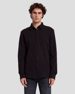 7 For All Mankind Pique Knit Button Down in Black
