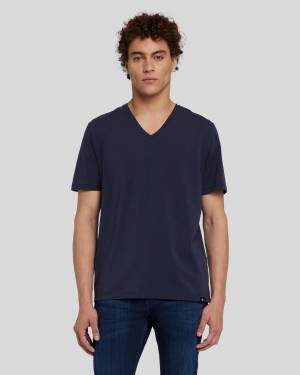 7 For All Mankind Luxe Performance V-Neck Tee in Navy