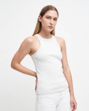 7 For All Mankind Racerback Tank In Light Heather Grey