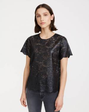 7 For All Mankind Coated Lace Short Sleeve Top