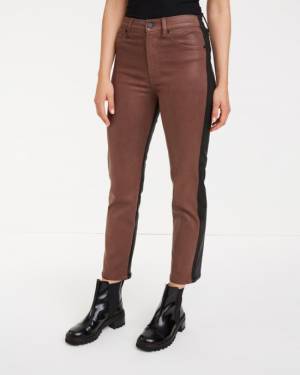 7 For All Mankind Coated 50/50 High Waist Cropped Straight In Milk Chocolate/Black