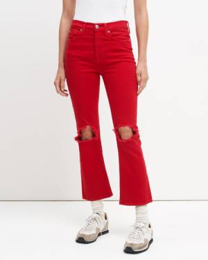 7 For All Mankind High Waist Slim Kick With Destroy In Lava Red