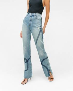 7 For All Mankind High Waist Straight with Embroidery in Topanga