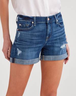 7 For All Mankind Mid Roll Shorts with Destroy in Broken Twill Vanity