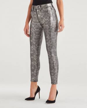 7 For All Mankind High Waist Ankle Skinny in Coated Pewter Python