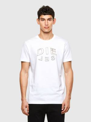 Diesel Men T-Shirt With Die-Sel Logo Print - White (0PATI)