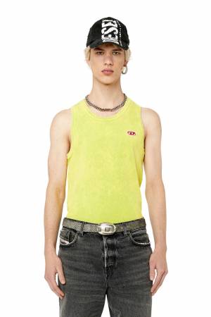 Diesel Men Acid-Wash Tank Top With Logo Patch - Yellow (0EFAL)