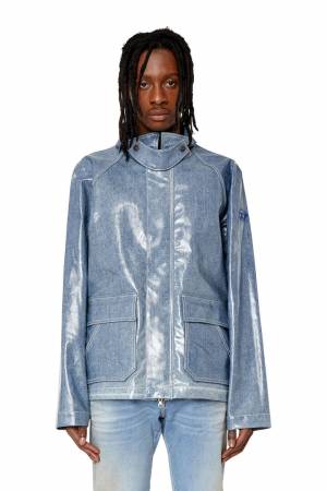 Diesel Men Shirt-Collar Jacket In Coated Denim - Blue (0EMAB)