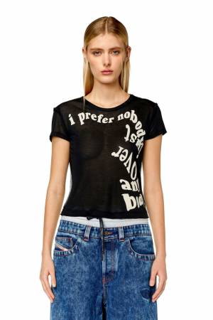 Diesel Women Cashmere-Modal T-Shirt With Puff Prints - Black (0WBBZ)