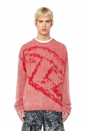 Diesel Men Logo-Jacquard Jumper In Mohair Blend - Red (0NHAI)