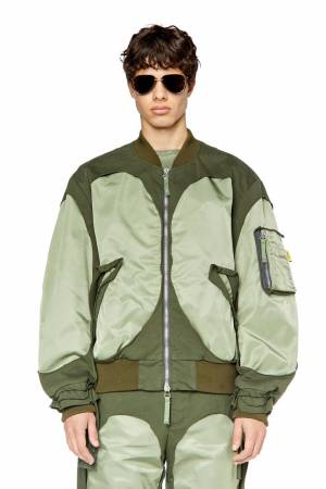 Diesel Men Bomber Jacket In Nylon And Jersey - Green (0TGAN)