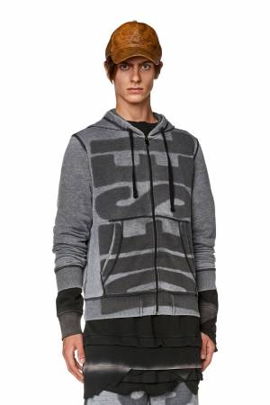 Diesel Men Burnout Zip-Up Hoodie With Logo - Black (0IJAT)