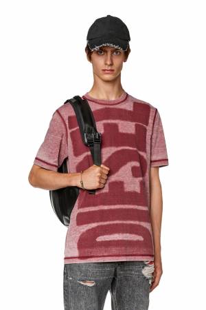 Diesel Men T-Shirt With Burn-Out Logo - Red (0CKAB)