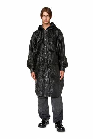 Diesel Men Hooded Coat In Bubble Leather - Black (0KJAJ)