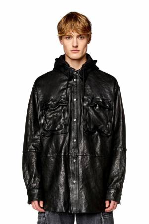 Diesel Men Hooded Jacket In Bubble Leather - Black (0KJAJ)