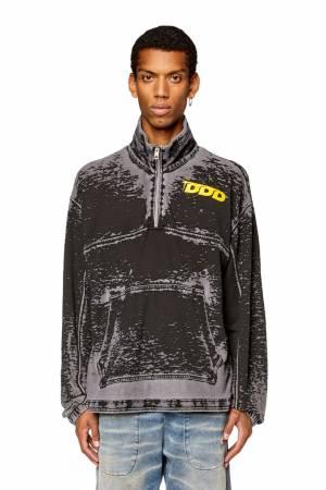 Diesel Men Oversized Burnout Half-Zip Sweatshirt - Black (0QFAF)