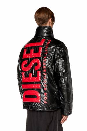 Diesel Men Padded Jacket With Maxi Logo - Black (0JKKL)