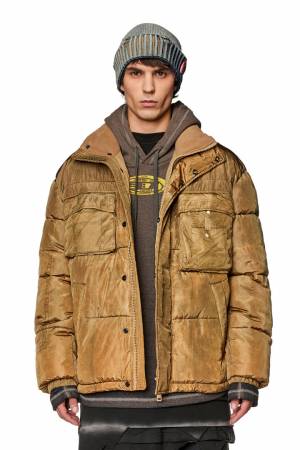 Diesel Men Puffer Jacket With Jeans Print - Brown (0GEAV)