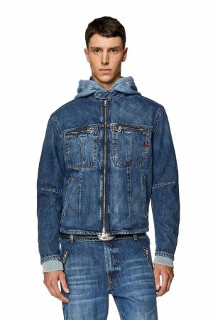 Diesel Men Zip Denim Jacket - Blue (0HJAW)