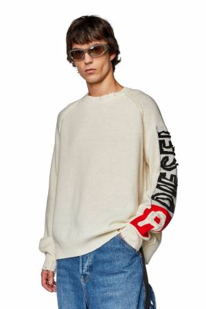 Diesel Men Wool Sweater With Cut-Up Logo - White (0EKAS)