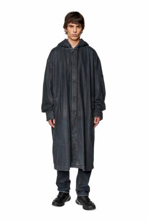 Diesel Men Long Coat In Coated Denim - Black (0HJAU)