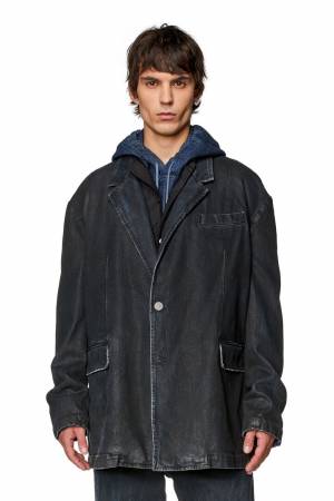 Diesel Men Blazer In Coated Denim - Black (0HJAU)