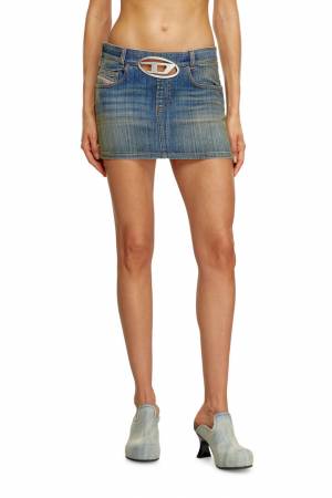 Diesel Women Mini Skirt In Streaky Heritage Denim - Blue (0CBCX)