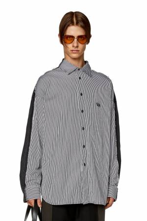 Diesel Men Striped Shirt With Denim Back - Multicolor (0LHAN)