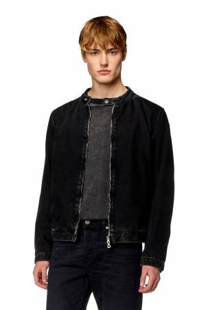 Diesel Men Moto Jacket In Clean-Wash Denim - Black (09I35)