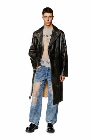 Diesel Men Distressed Leather Trench Coat - Brown (0CNAL)