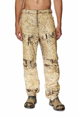 Diesel Men Coated Leather Pants With Cracked Effect - Beige (0GGAI)