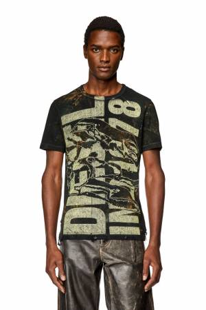 Diesel Men Distressed T-Shirt In Waffle Knit - Multicolor (0SIAC)
